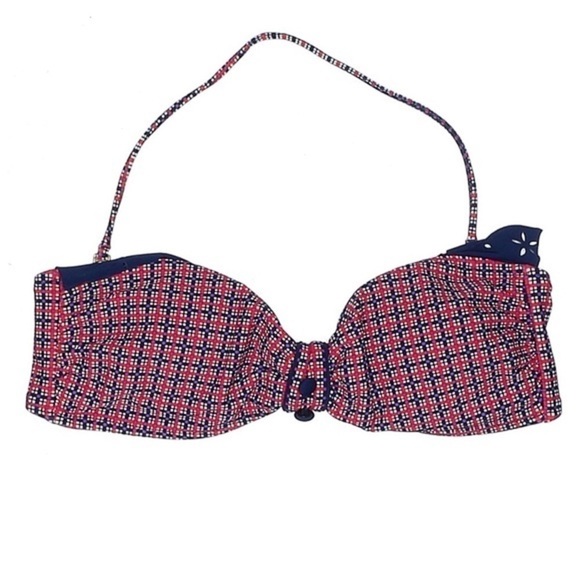 🌺 Jessica Simpson Plaid Check Bow Bandeau Bikini Top Size M - Picture 1 of 10